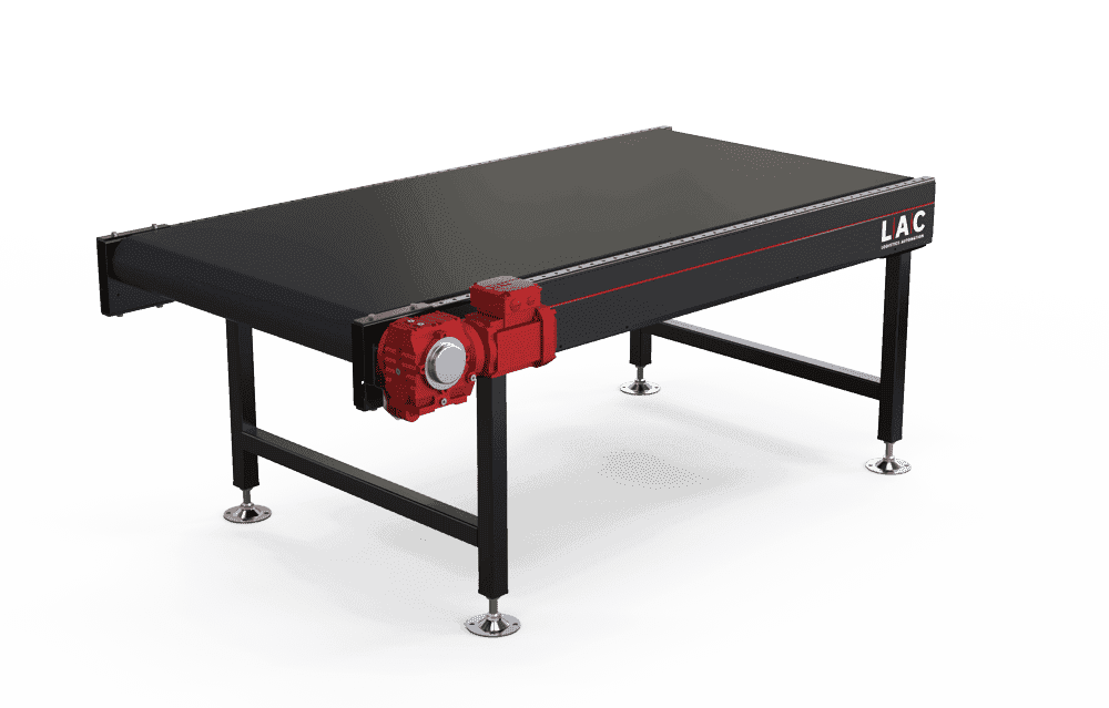 industrial end drive conveyor belt with support frame and motor