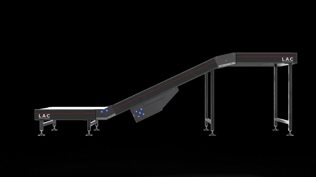 angled view of incline conveyor swan neck section