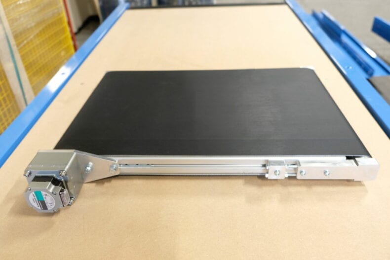 Part of lightweight aluminium frame belt conveyor supplied by LAC Logistics Automation.