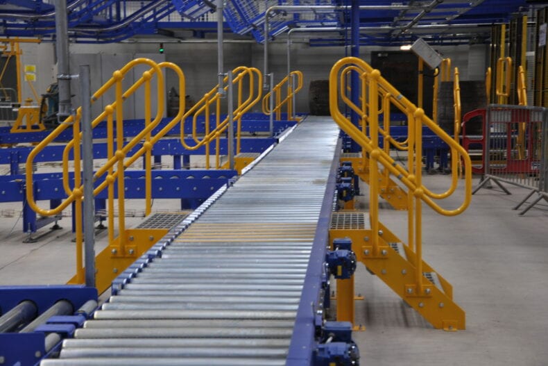 Roller conveyor systems at warehouse