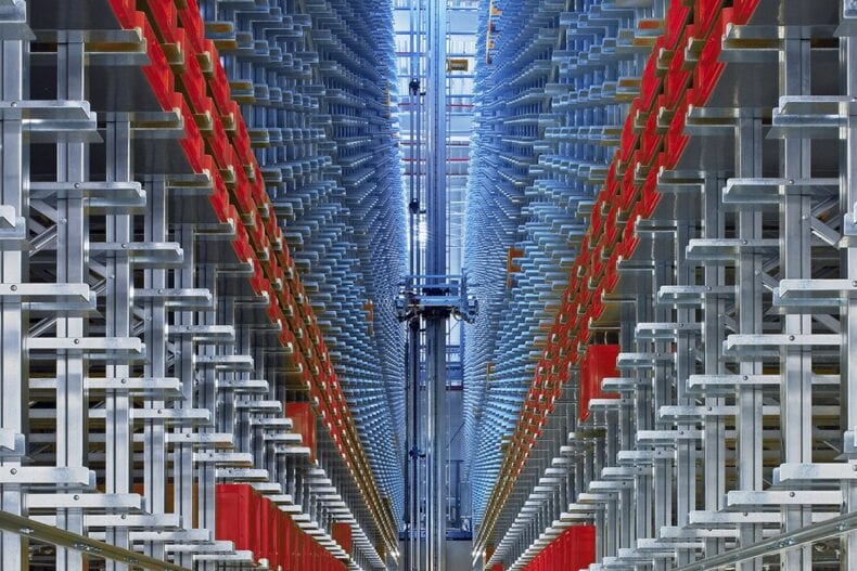 Automated Storage and Retrieval Systems (ASRS) in use in a warehouse