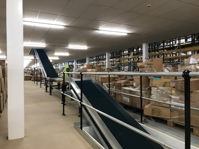 Belt conveyors at a warehouse